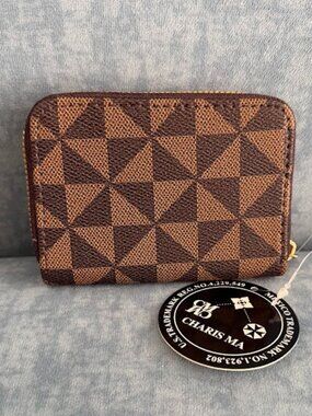 Charisma Brown Geometric Zip Around Card Holder Accordion Wallet